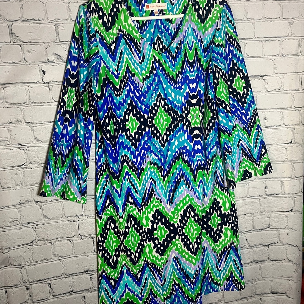 Jude Connally Blue and Green Long Sleeve Dress